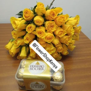40 YELLOW ROSES & FERRERO ROCHER 16 PIECES