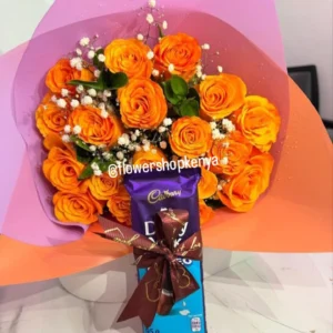20 ORANGE ROSES WITH A CADBURY