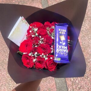 RED ROSES WITH GYPSO & A CADBURY CHOCOLATE