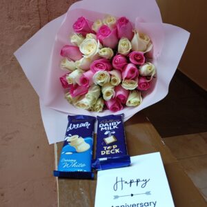 MIXED PINK & WHITE ROSES WITH 2 CADBURY CHOCOLATES