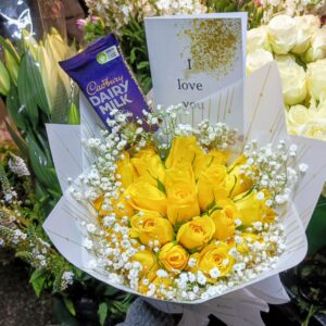 20 YELLOW ROSES WITH A CADBURY CHOCOLATE