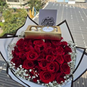 40 RED ROSES WITH 8 PIECES FERRERO ROCHER CHOCOLATE