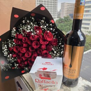 RED ROSES, RAFFAELLO CHOCOLATE & ROSSO NOBILE