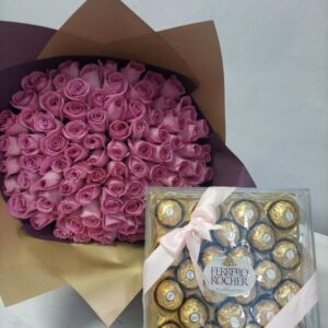80 PINK ROSES WITH 24 PIECES FERRERO ROCHER CHOCOLATE
